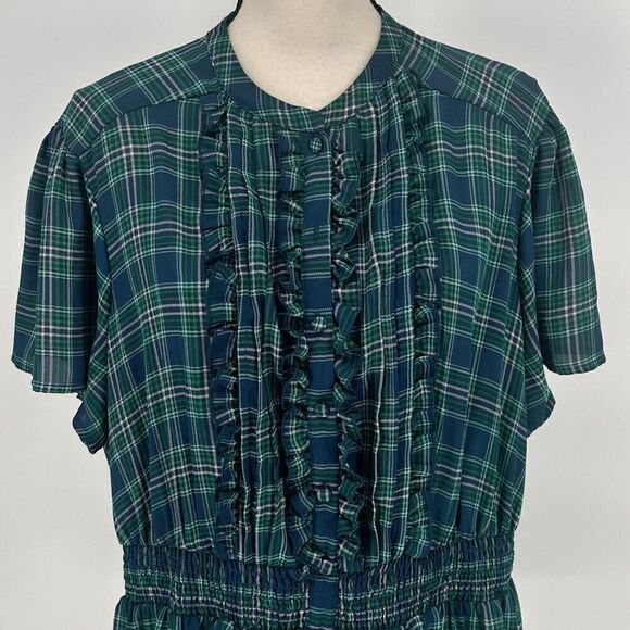 Torrid Top Women's Size 2X Plaid Short Sleeve‎ Ruffle Button Front - Picture 6 of 10